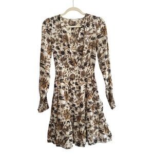 THML Beige and Black Floral Long Sleeve Midi Dress